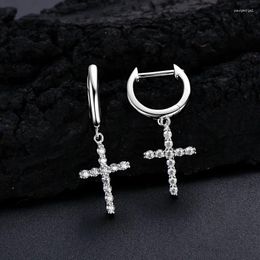 Hoop Earrings 1.6mm Round Cut Moissanite Cross Drop Silver 925 Dangle Huggie Earring 2024 Trendy Woman Fine Jewelry