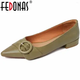 Dress Shoes FEDONAS Genuine Leather Women Pumps Spring Summer Low Heels Pointed Toe Mature Concise Basic Office Lady Working Woman