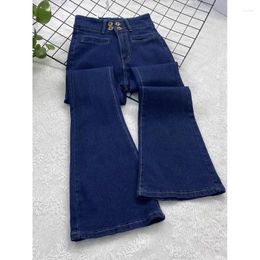 Women's Jeans Dark Blue High-Waisted Autumn Winter Horseshoe Long Pants Slim Thin Casual Fashion Boot-cut Simple