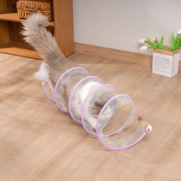 Toys 1 Pcs Cat Tunnel Toy Foldable Storage Sshaped Cat Tunnel Rolling Dragon Feather Mouse Fun Cat Toy Pet Accessories Interactive