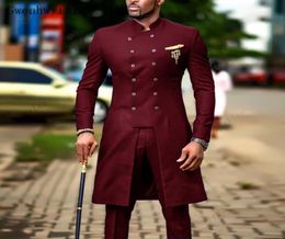 Indian Burgundy Wedding Tuxedos 2 Pieces Double Breasted Shawl Lapel Groom Wear Party Prom Men Blazer SuitJacketPants9626235