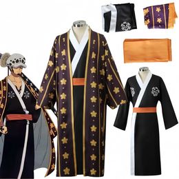 Anime Costumes Trafalgar Law Cosplay Come Anime One Piece Wano Country Law Kimono Uniform Full Set Hallown Carnival Party Suit Man Y240422