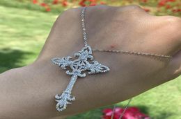 Whole Professional Luxury Jewellery Key Cross Pendant Real 925 Sterling Silver Pave White Sapphire CZ Diamond Women Wedding Neck77983241860