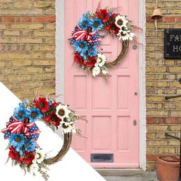 Decorative Flowers Front Porch Fall Decorations Outdoor Door Plants American Flag Wreath Independence Day Decoration Wreaths Placed In