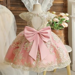 Embroidery Elegant Kids Princess Dresses for Girls Luxury Golden Lace Vintage Children Festival Party Gown Baby Baptism Vestidos 240511