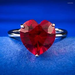 Cluster Rings 925 Silver Heart 10 High Carbon Diamond Red Ring Love Europe And America Simple Atmospheric S925 Wholesale