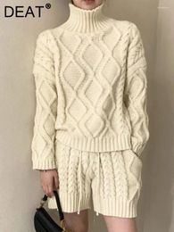 Women's Tracksuits Fashion 2 Pcs Set Knitted Sweater Turtleneck Loose Lace-up Pockets Warm Wide Leg Pants Suit Spring 2024 16U3937