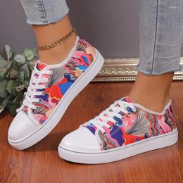 Casual Shoes For Women 2024 Summer Fashion Retro Floral Print Canva Female Flat Lace-up Sneakers Zapatos De Mujer