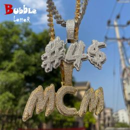 Necklaces Bubble Letter Personalized Necklace Men Customized Name Pendant Iced Out Charms Hip Hop Jewelry 2022 Trend Luxury Designer