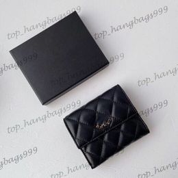 Ladies Classic Quilted Diamond Lattice Three Fold Lambskin Black Wallet Purse Card Holder Zipper Pouch 11x10cm