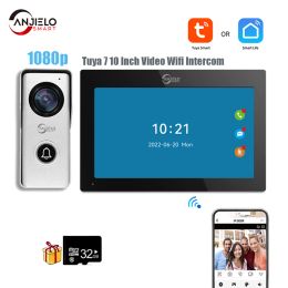 Control Tuya 7 10 Inch Video Wifi Intercom Tuya Smart Home video doorbell System 1080P 140° Wired Doorbell Camera Full Touch Monitor
