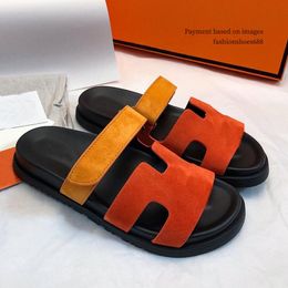Leather Spliced Slippers Summer New One line Slippers Slide Luxury Designer 2024 Outdoor Fashion Couple Sandals Sandals Mens and Womens Shoes Sizes 35-45 +box