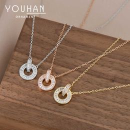 High Quality Luxury Necklace Genuine Gold Electroplated Zircon Set Charm Clavicle Chain Womens Small Design Double Ring Buckle Personality