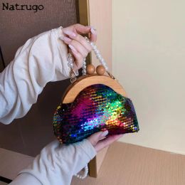 Shell New Fashion Women Evening Clutch Glitter Sequin Gold Silver Chain Shoulder Bags Luxury Designer Wedding Prom Handbags