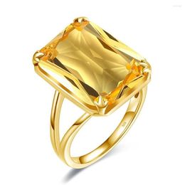 Cluster Rings Real 925 Sterling Silver For Women Citrine Crystal Engagement Finger Ring Gold Plated Anniversary Gift Female Jewelr346h