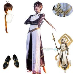 Anime Costumes Zhongli Game Cosplay Genshinimpact Zhongli Cosplay Come for Carnival Handsome Suits Party Come Wig Shoes Full Set Game Cos Y240422