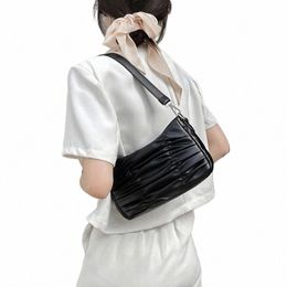 yogodlns Luxury Pleated Shoulder Bag Women Simple PU Leather Bag Designer Armpit Handbag Casual Lady Underarm Pouch Sac x9dt#