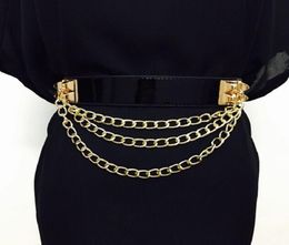 Belts Punk Gold Chain Belt Women Dress Litchi Pattern Buckle Elastic Corset Ladies Pu Leather Waistband3383981