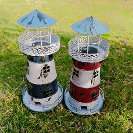 Retro Nautical Lighthouse Metal Model Home Decoration Candle Holder Beacon Figurine Sailor Sea Decorative Marine Vintage Decor 240408