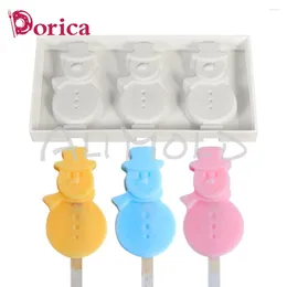 Baking Moulds 3 Cell Snowman Silicone Ice Cream Mold/Lid/3 Sticks DIY Popsicle Maker Tool Tray Kitchen