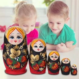 Dolls 5 Layers Strawberry Girls Matryoshka Doll Wooden Snowman Russian Nesting Kids Birthday Christmas Day Gifts Toy