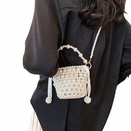 women Bucket Tote Bags Pearl Handmade Woven Crossbody Bags for Women String Purses and Handbags Ladies Shoulder Bag x0m9#