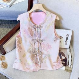 Ethnic Clothing 2024 Vintage Chinese Style Improved Cheongsam Top Exquisite Embroidery Temperamen Versatile Vest Sleeveless Tassel Button