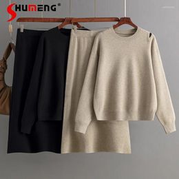 Skirts Fashion Suit 2024 Autumn Winter Loose Sweater Skirt Casual Knitwear Top And Two-Piece Outfits For Ladies