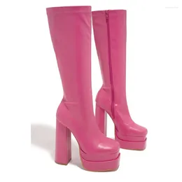 Boots Arrival Classic Style Wholesale Fashion Women Platform Pink 14cm Chunky Womens Knee High Evening Party Prom Shoes