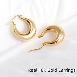 Earrings New Style Real 18K Gold Earrings for Women Pure AU750 Hoop Earrings Simple Fashion Fine Jewellery Gift