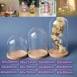 Decorative Figurines 30X Glass Dome Cover Terrarium Bottle With Wooden Base Dust Jar Display Stand Box Immortal Flower