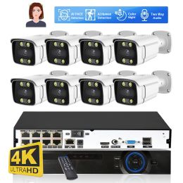 Lens 8CH POE NVR 4K Security Camera System 8MP Face Detect Colour Night Vision IP Camera POE 2K Two Way Audio Video Surveillance Set