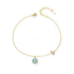 Anklets Enamel flower bead chain light blue beach style daisy Anklet Newest custom anklet 925 Sterling silver 18k gold plated anklet