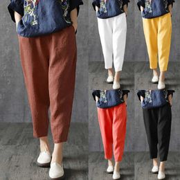 Women's Pants Capris Womens harem pants summer cotton linen Capri pants breathable ankle length Trousers casual retro loose mom pants solid pocket Y240422