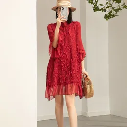 Casual Dresses Miyake Original Pleated Dress Fall And Winter 2024 Temperament Ladies Retro Style Embroidery Ruffle Sleeve Bottoming Skirt