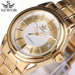 Kits Sewor Watch Men Luxury Gold Watches Full Steel Auto Date Automatic Mechanical Wristwatches Men Fashion Business Watches Clock