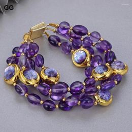 Strand GG Natural Purple Amethyst With Electroplated Edge Murano Glass Bracelet 8" For Women