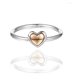 Cluster Rings Authentic 925 Sterling Silver Domed Golden Heart For Women Wedding Engagement Ring Fine Jewellery Gift Bague Femme 2024