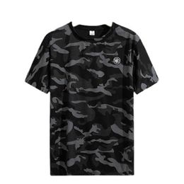 Camouflage Ice Silk Short Sleeved T-shirt Summer, Thin Breathable, Loose Oversized Quick Drying Clothes for Men in Sports and Leisure, Trendy Top