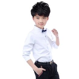 T-shirts New Children Boys Shirts Cotton Solid Black&white Shirt with Tie Boys for 315 Years Teenage School Performing Costumes Blouse