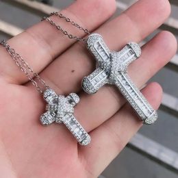 Necklaces Luxury Two sizes Exquisite Bible Jesus Cross Pendant Necklace for Women Men Crucifix Charm 925 silver Simulated Diamond Jewelry