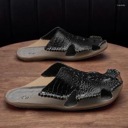 Slippers Men Shoes High Quality Genuine Leather Sandals Slip-on Beach Male Wear-resistant Soft Plus Size 48