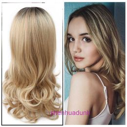 High quality fashion wig hairs online store New womens mid length curly hair black and gold gradient large wave pear blossom medium set