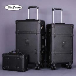 Sets BeaSumore 26 inch High capacity Retro PU Leather Rolling Luggage Sets Spinner Women Password Suitcase Wheels Cabin Trolley