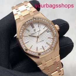 AP Titanium Wrist Watch Royal Oak Series 34mm Diameter 18k Rose Gold Original Diamond Automatic Machinery Womens Luxury Watch 77351orz