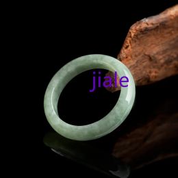 Rings Jia Le/HandCarved/ Natural Jade Bean Green Ring Men and Women Couple Party Wedding Travel Fine Jewellery Emerald Accessories Gift