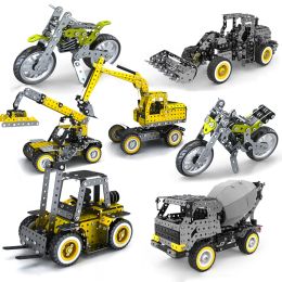 Cars DIY Metal Assembly Engineering Car Alloy Screw Nut Assembly Building Block Forklift Motorcycle Model Children Toy Adult Gifts