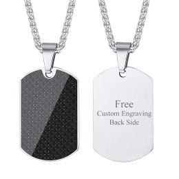 Necklaces U7 Men Women Customized Message Mantra Pendant Personalized Carbon Fiber Mirror Polished Military Dog Tag Necklace