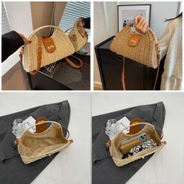 Ladies Grass Bags Evening Beach Woven Handbag for Women in Forest Style Fashionable Contrasting Color Large Capacity Portable Small Bag Single Shoulder Crossbody