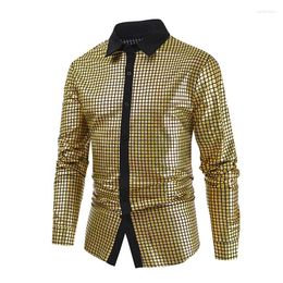 Men's Casual Shirts 2024 Fashion Foreign Trade Formal Shirt Sequin Buckle Clothing Flip Collar Long Sleeve Bright Face T-shirt